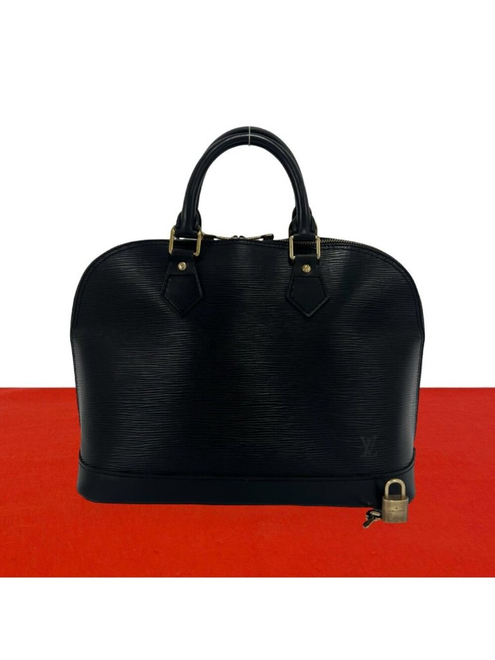 Louis Vuitton Vintage Alma Epi Leather Mini Boston Bag Noir with Key